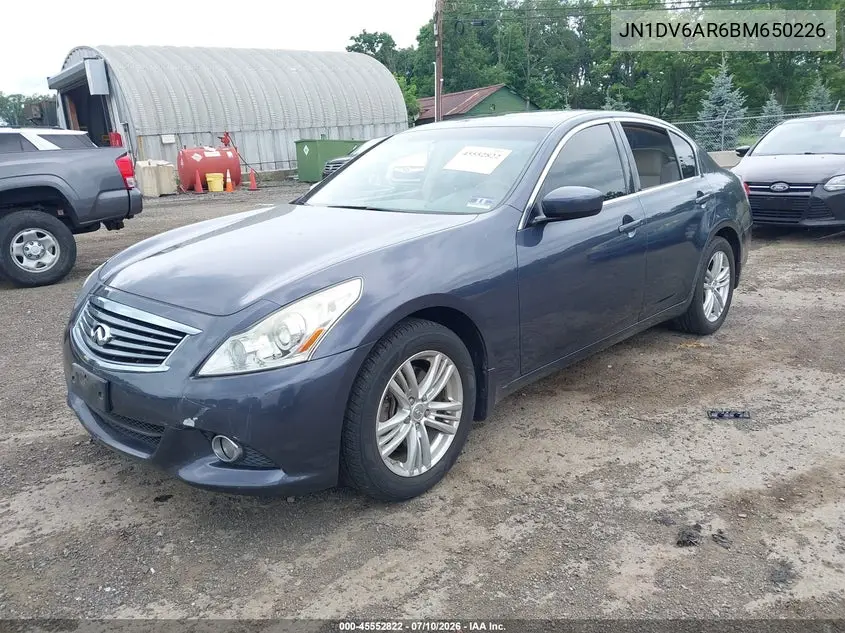 2011 Infiniti G25X VIN: JN1DV6AR6BM650226 Lot: 45552822