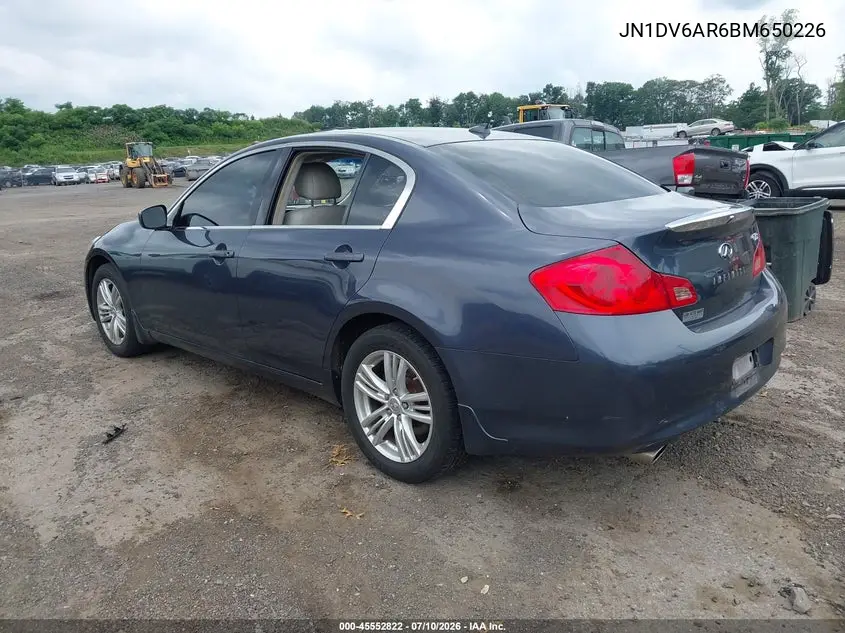 2011 Infiniti G25X VIN: JN1DV6AR6BM650226 Lot: 45552822