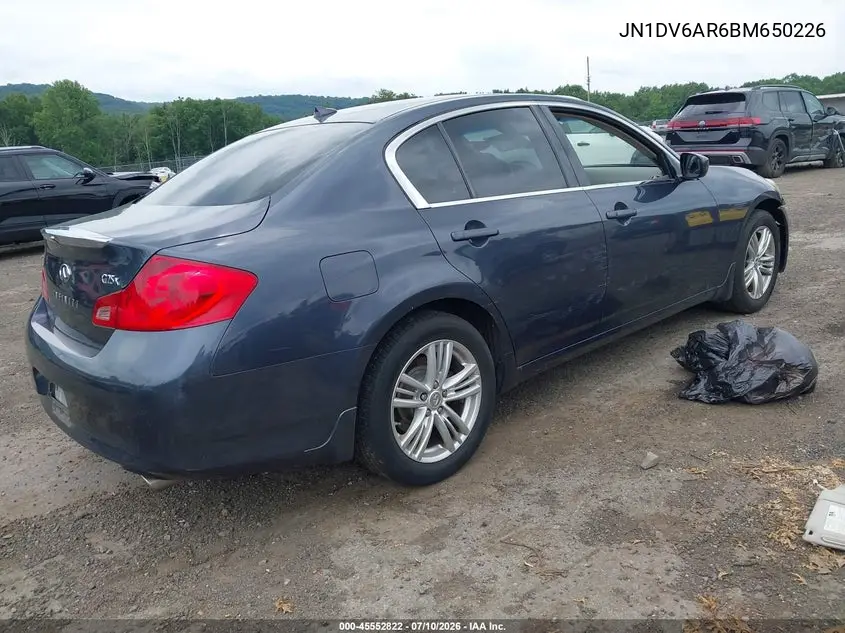 2011 Infiniti G25X VIN: JN1DV6AR6BM650226 Lot: 45552822