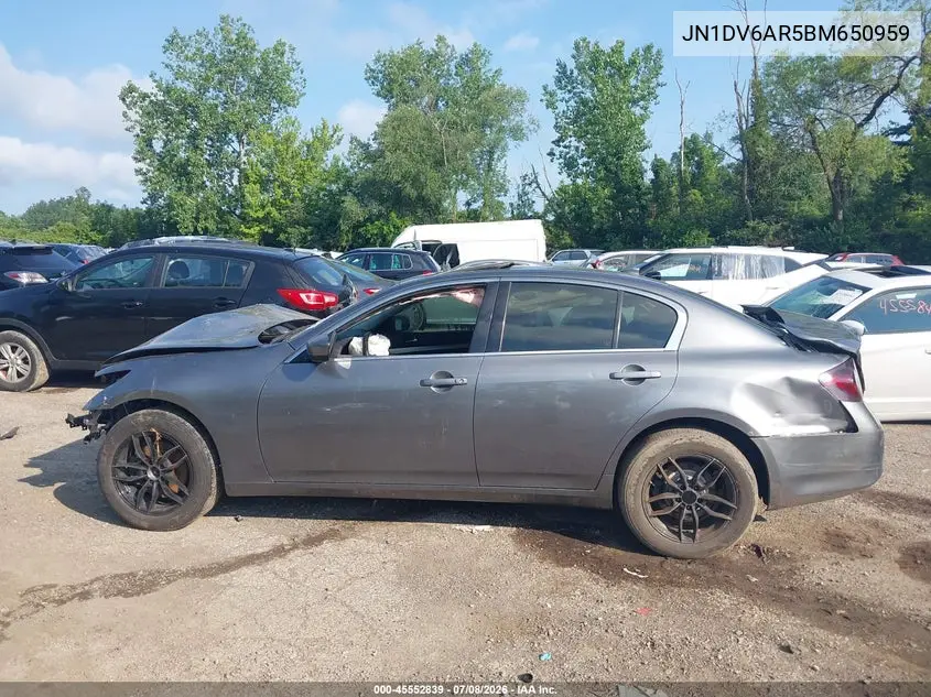 2011 Infiniti G25X VIN: JN1DV6AR5BM650959 Lot: 45552839