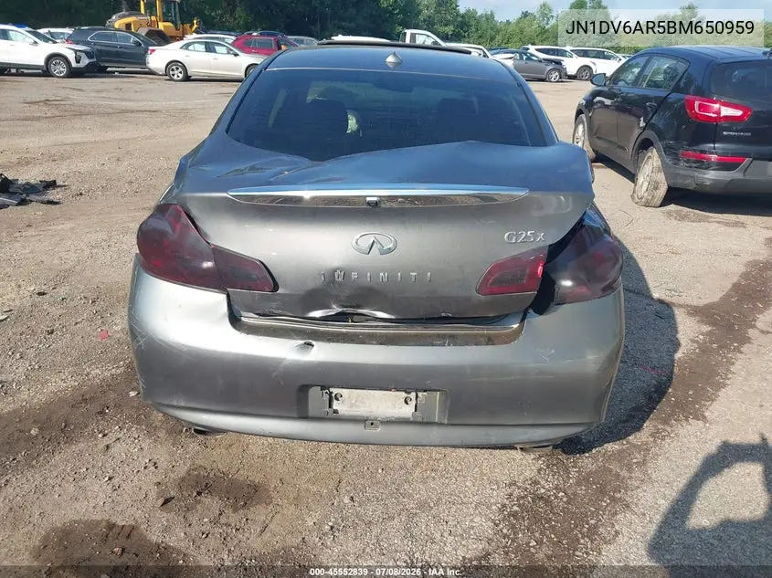 2011 Infiniti G25X VIN: JN1DV6AR5BM650959 Lot: 45552839