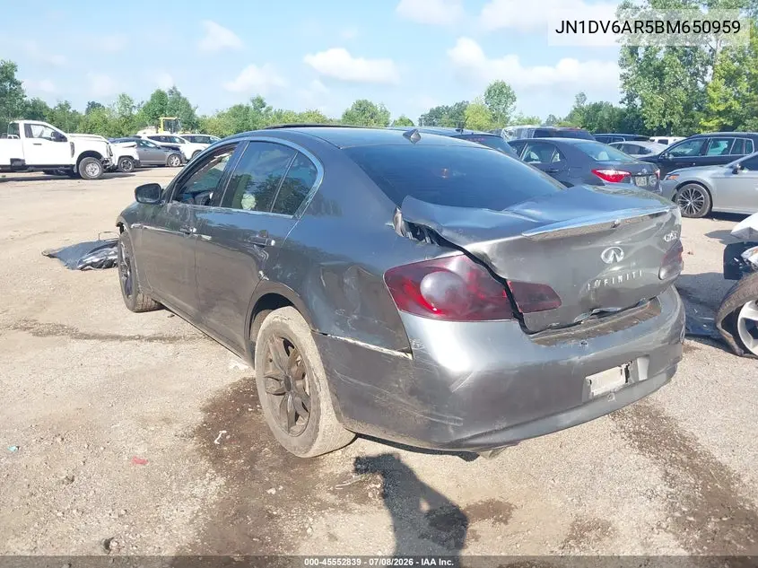 2011 Infiniti G25X VIN: JN1DV6AR5BM650959 Lot: 45552839