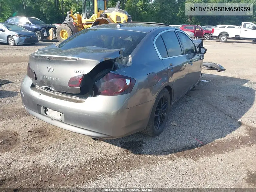2011 Infiniti G25X VIN: JN1DV6AR5BM650959 Lot: 45552839