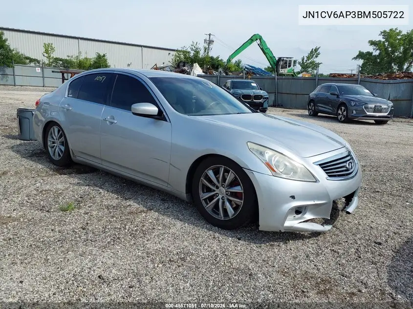 2011 Infiniti G37 Journey VIN: JN1CV6AP3BM505722 Lot: 45571051