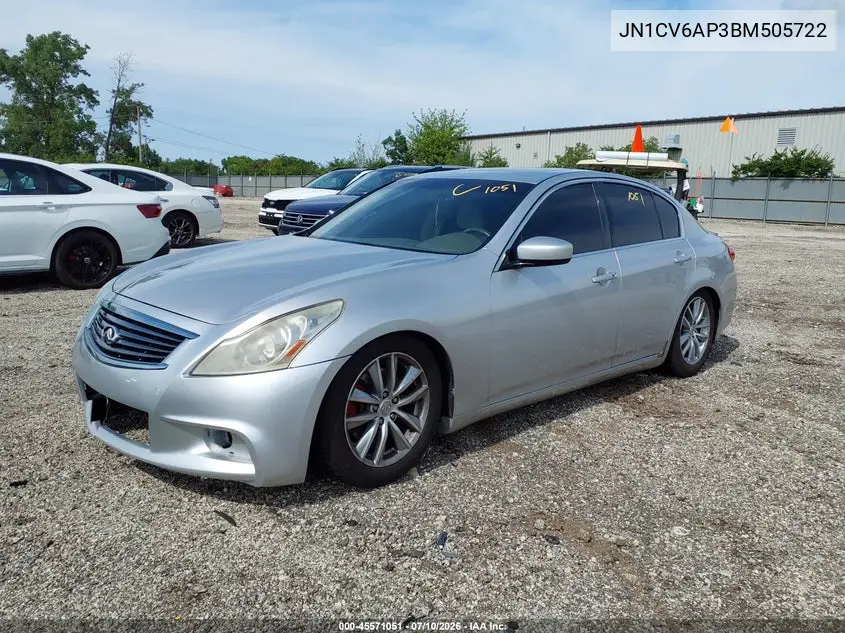 2011 Infiniti G37 Journey VIN: JN1CV6AP3BM505722 Lot: 45571051
