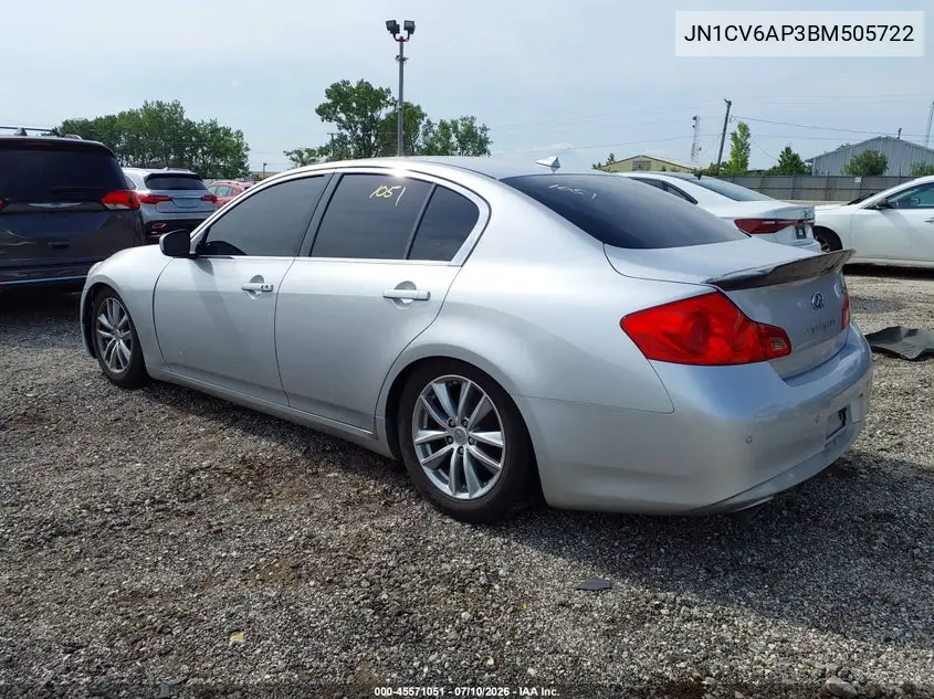 2011 Infiniti G37 Journey VIN: JN1CV6AP3BM505722 Lot: 45571051