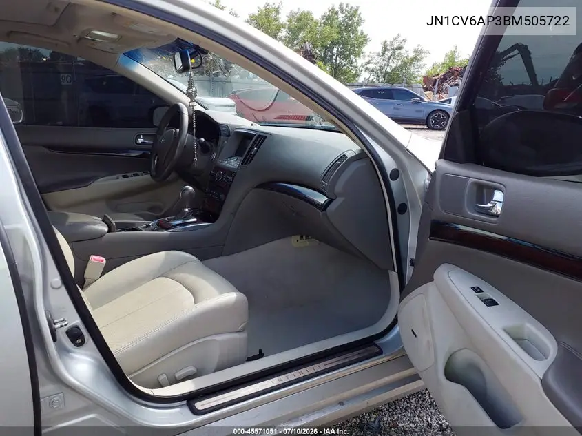 2011 Infiniti G37 Journey VIN: JN1CV6AP3BM505722 Lot: 45571051