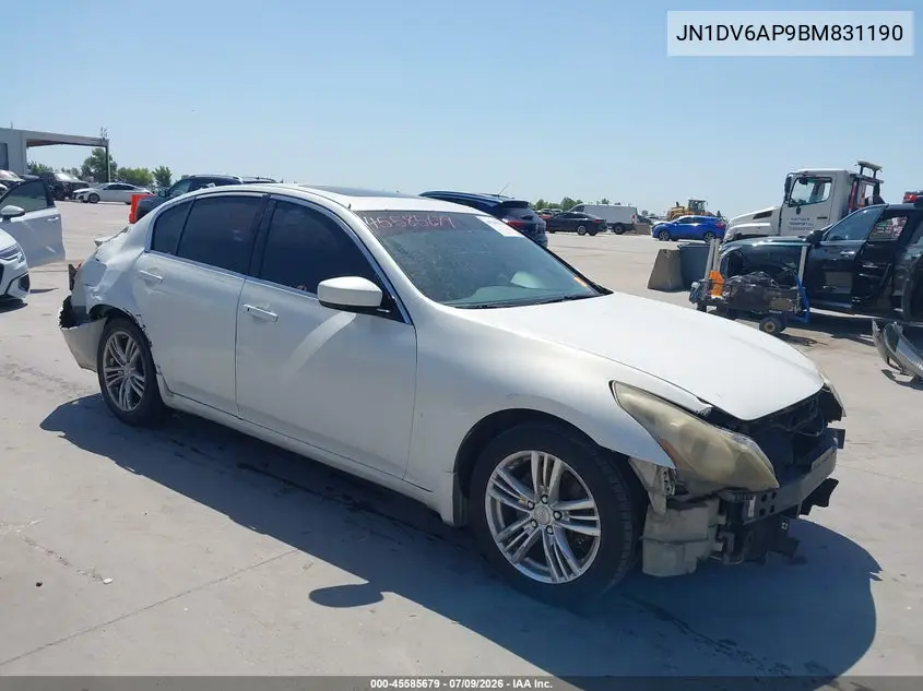 2011 Infiniti G25 Journey VIN: JN1DV6AP9BM831190 Lot: 45585679