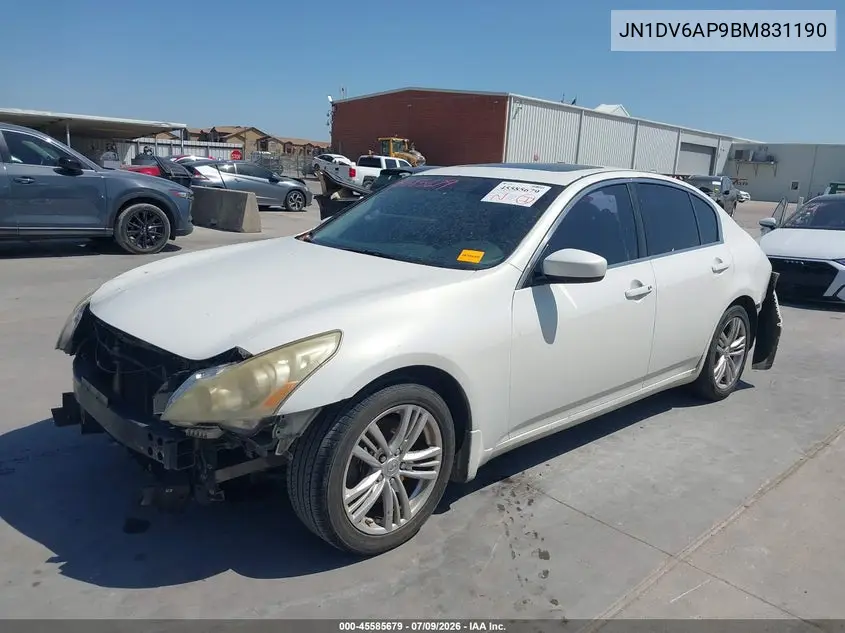 2011 Infiniti G25 Journey VIN: JN1DV6AP9BM831190 Lot: 45585679