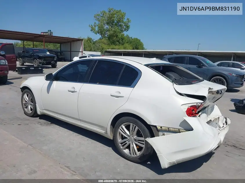 2011 Infiniti G25 Journey VIN: JN1DV6AP9BM831190 Lot: 45585679