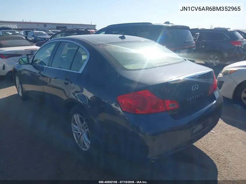 2011 Infiniti G37X VIN: JN1CV6AR6BM352965 Lot: 45592158
