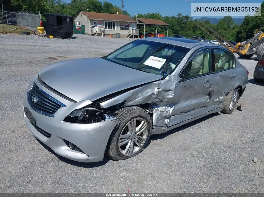 2011 Infiniti G37X VIN: JN1CV6AR3BM355192 Lot: 45604000