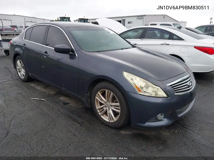 2011 Infiniti G25 Journey VIN: JN1DV6AP9BM830511 Lot: 45614592