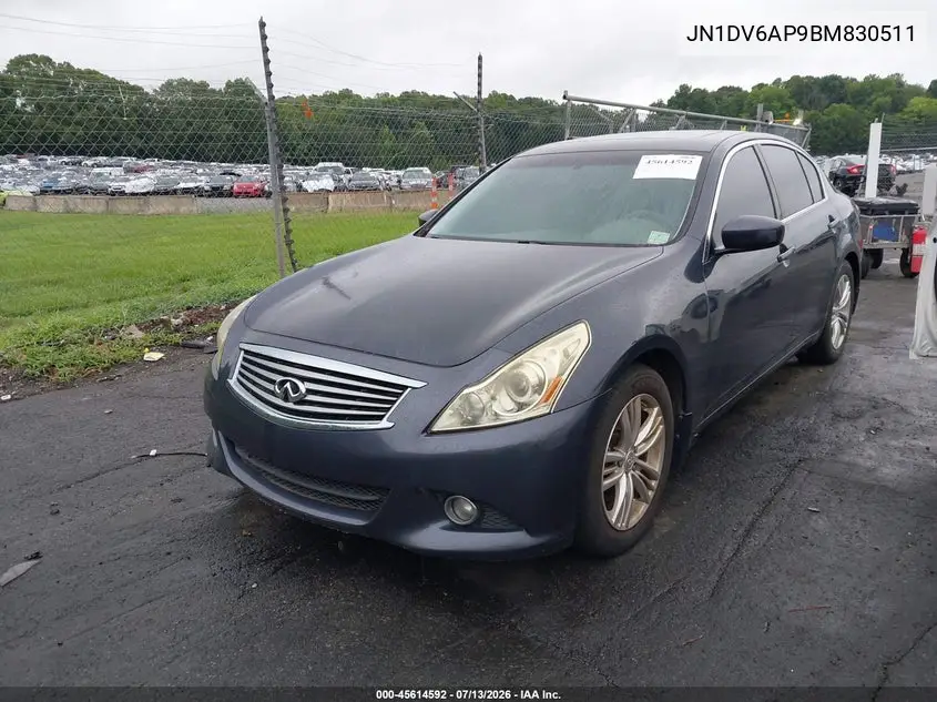 2011 Infiniti G25 Journey VIN: JN1DV6AP9BM830511 Lot: 45614592