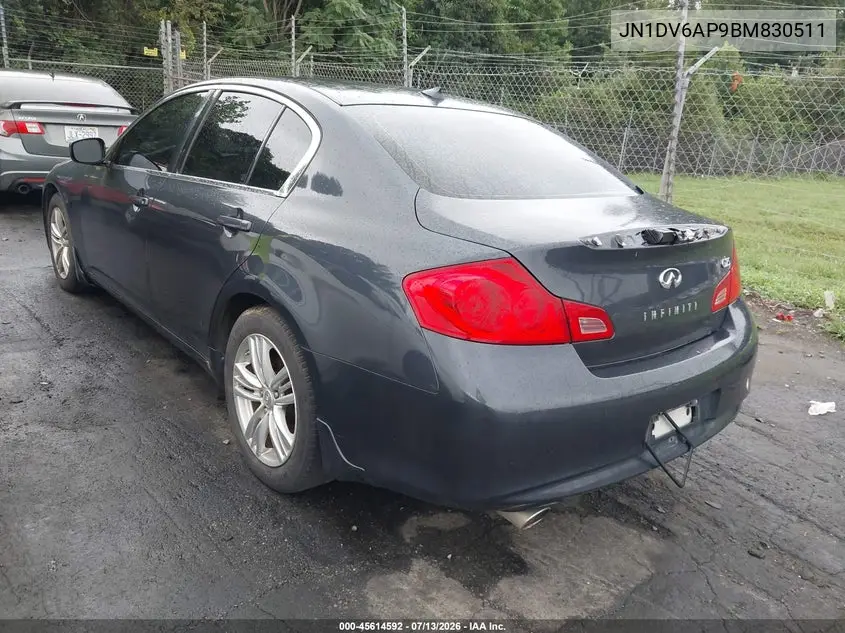 2011 Infiniti G25 Journey VIN: JN1DV6AP9BM830511 Lot: 45614592