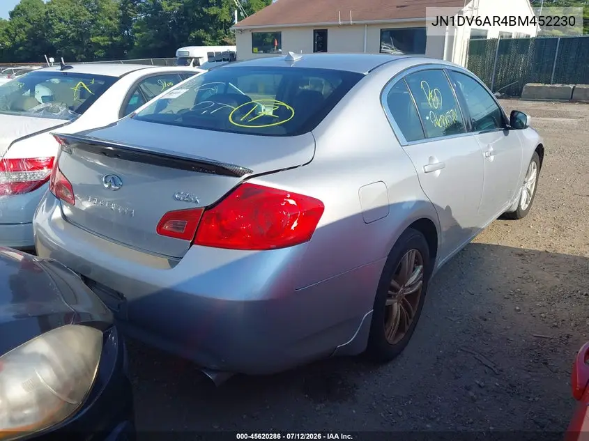 2011 Infiniti G25X VIN: JN1DV6AR4BM452230 Lot: 45620286