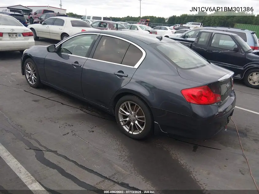 2011 Infiniti G37 Journey VIN: JN1CV6AP1BM301386 Lot: 45620683