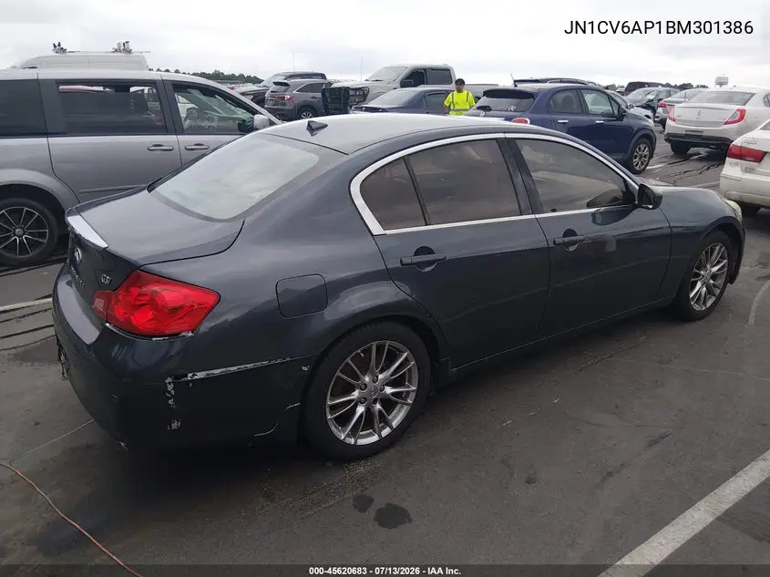 2011 Infiniti G37 Journey VIN: JN1CV6AP1BM301386 Lot: 45620683