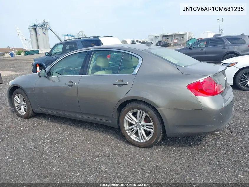 2012 Infiniti G37X VIN: JN1CV6AR1CM681235 Lot: 45339482