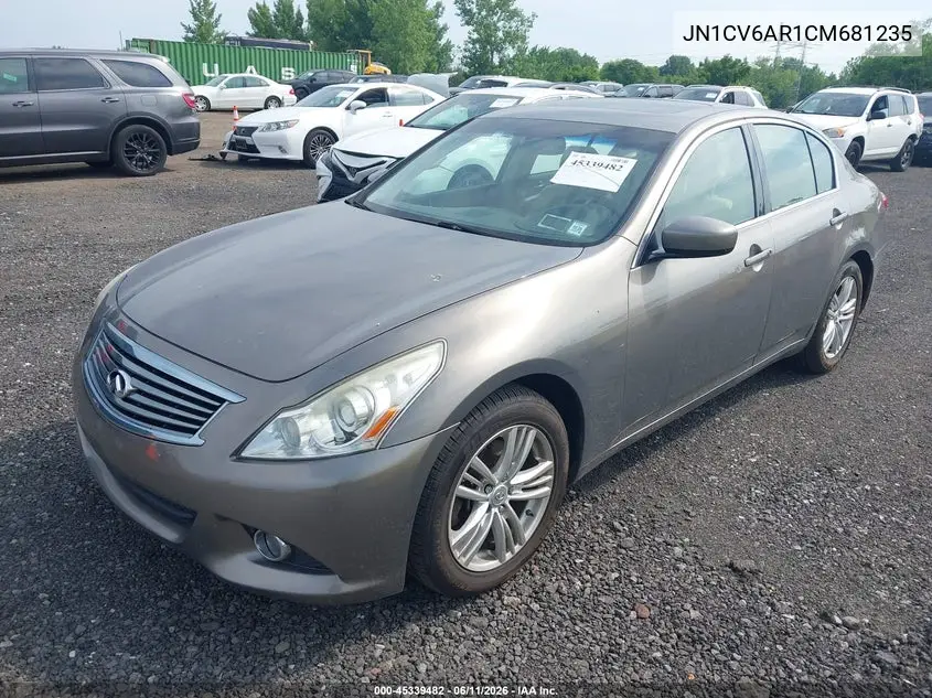 2012 Infiniti G37X VIN: JN1CV6AR1CM681235 Lot: 45339482