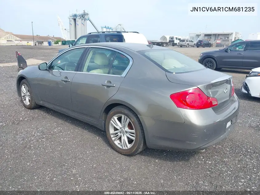 2012 Infiniti G37X VIN: JN1CV6AR1CM681235 Lot: 45339482
