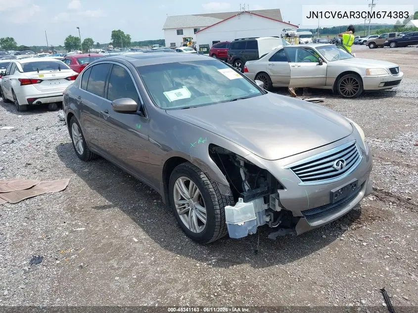 2012 Infiniti G37X VIN: JN1CV6AR3CM674383 Lot: 45341163