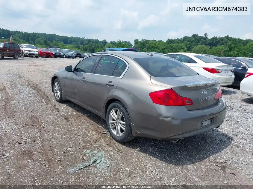 2012 Infiniti G37X VIN: JN1CV6AR3CM674383 Lot: 45341163