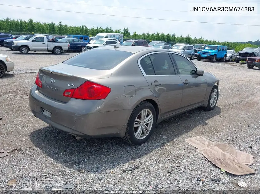 2012 Infiniti G37X VIN: JN1CV6AR3CM674383 Lot: 45341163