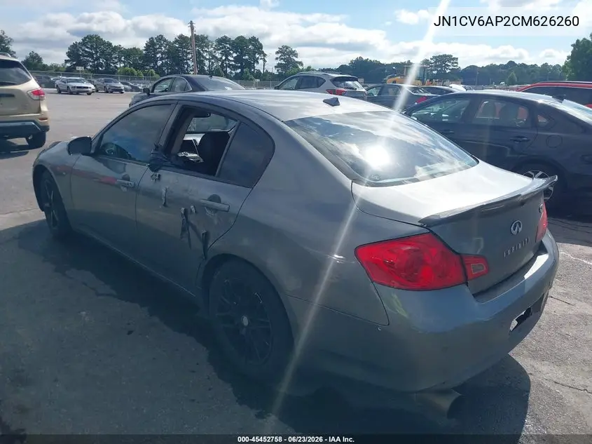 2012 Infiniti G37 Journey VIN: JN1CV6AP2CM626260 Lot: 45452758