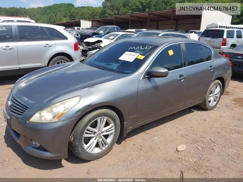 2012 Infiniti G37X VIN: JN1CV6AR4CM678457 Lot: 45528681