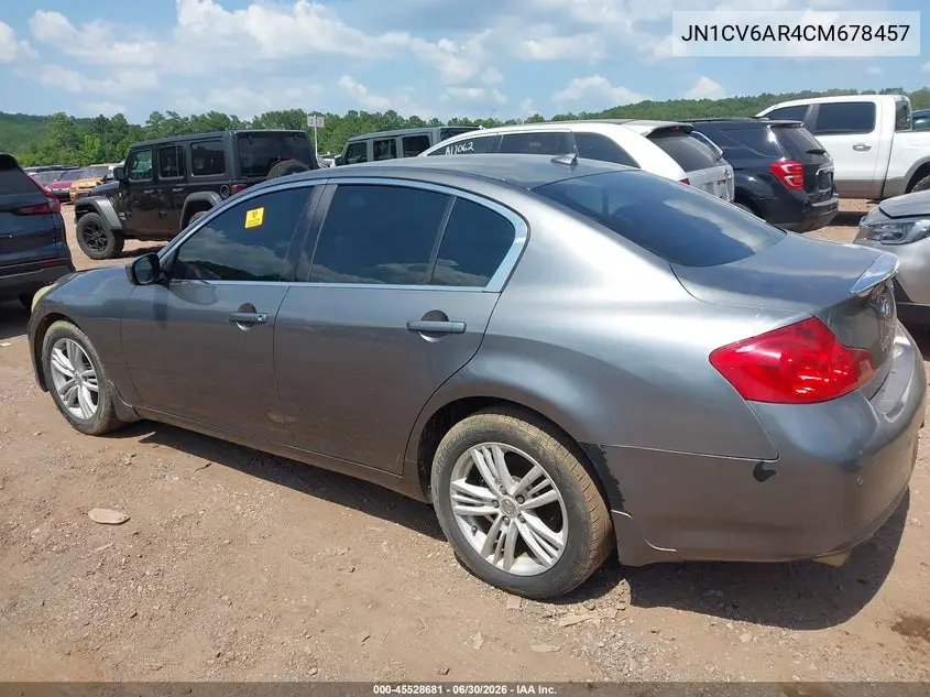 2012 Infiniti G37X VIN: JN1CV6AR4CM678457 Lot: 45528681