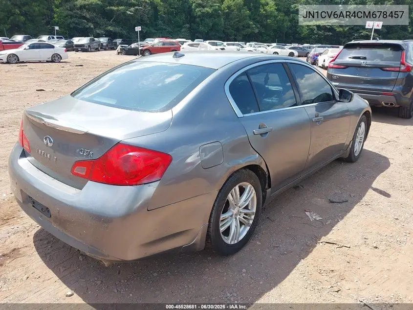 2012 Infiniti G37X VIN: JN1CV6AR4CM678457 Lot: 45528681