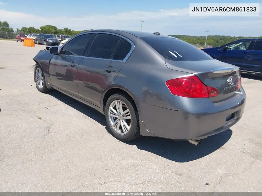 2012 Infiniti G25X VIN: JN1DV6AR6CM861833 Lot: 45588130