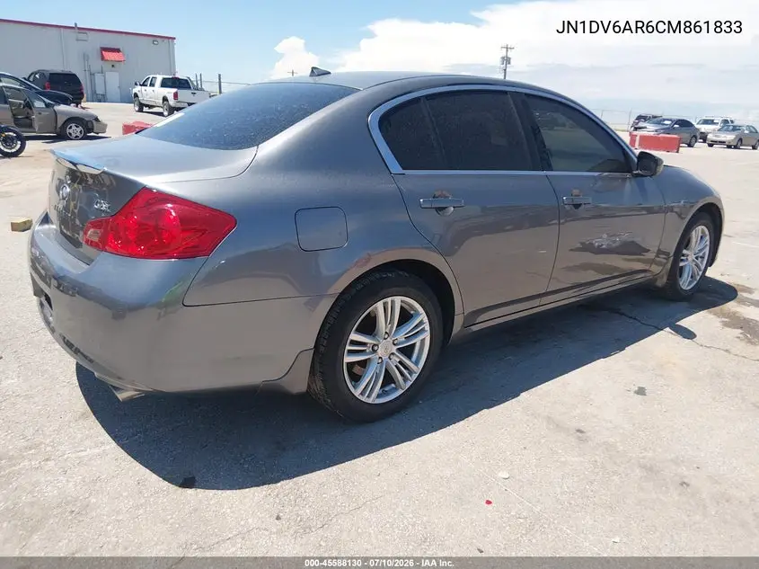 2012 Infiniti G25X VIN: JN1DV6AR6CM861833 Lot: 45588130