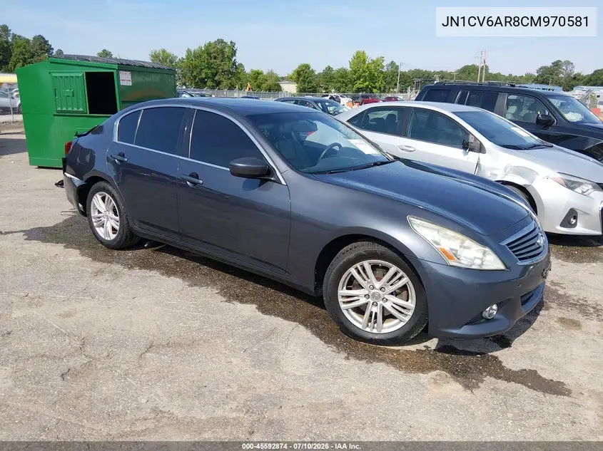 2012 Infiniti G37X VIN: JN1CV6AR8CM970581 Lot: 45592874