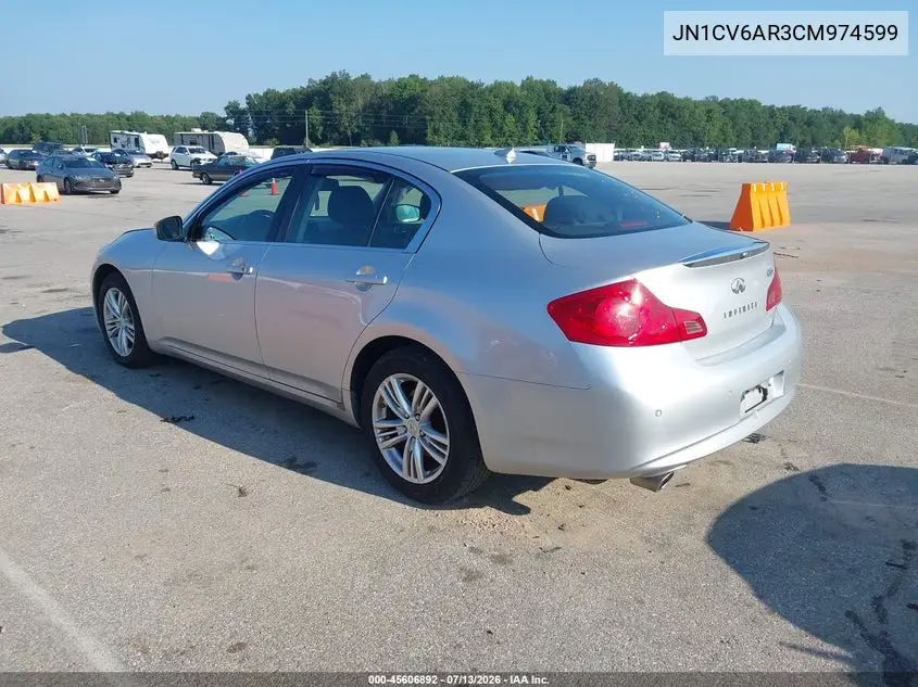 2012 Infiniti G37X VIN: JN1CV6AR3CM974599 Lot: 45606892