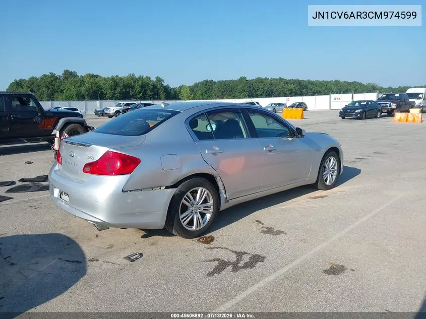 2012 Infiniti G37X VIN: JN1CV6AR3CM974599 Lot: 45606892