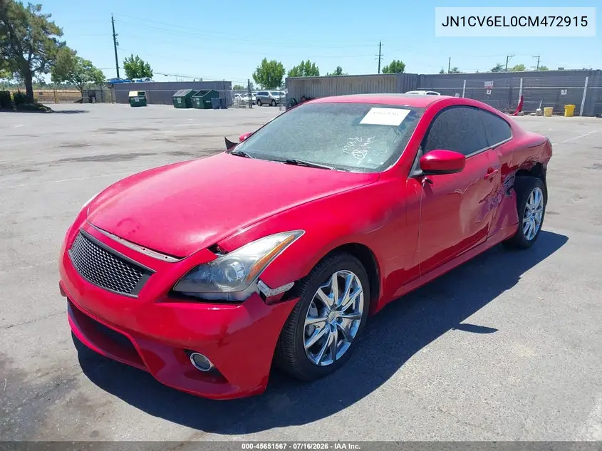 2012 Infiniti G37X VIN: JN1CV6EL0CM472915 Lot: 45651567