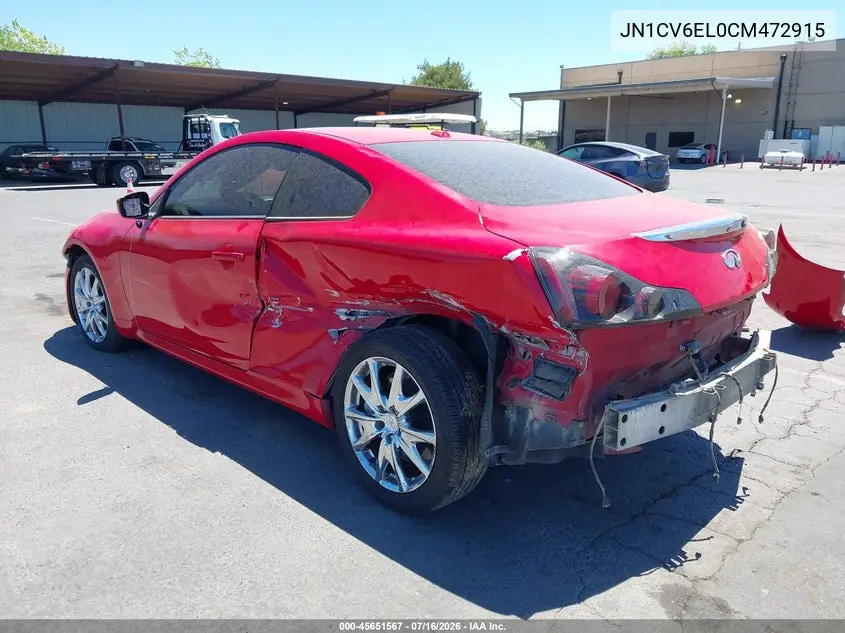 2012 Infiniti G37X VIN: JN1CV6EL0CM472915 Lot: 45651567