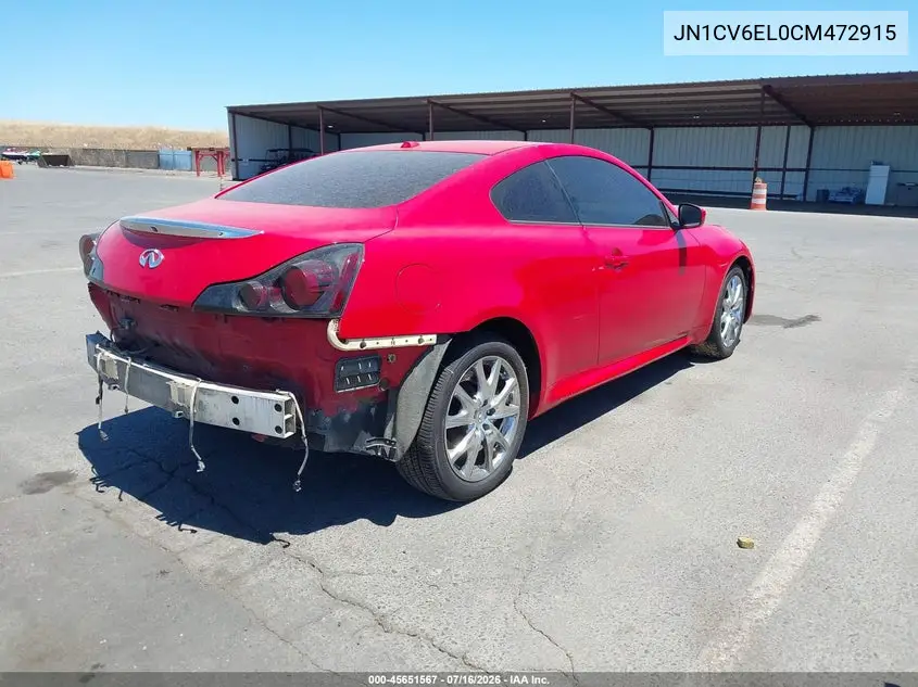 2012 Infiniti G37X VIN: JN1CV6EL0CM472915 Lot: 45651567