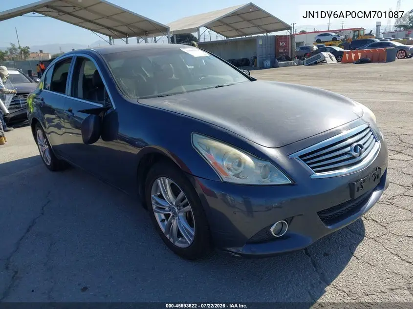 2012 Infiniti G25 Journey VIN: JN1DV6AP0CM701087 Lot: 45693622