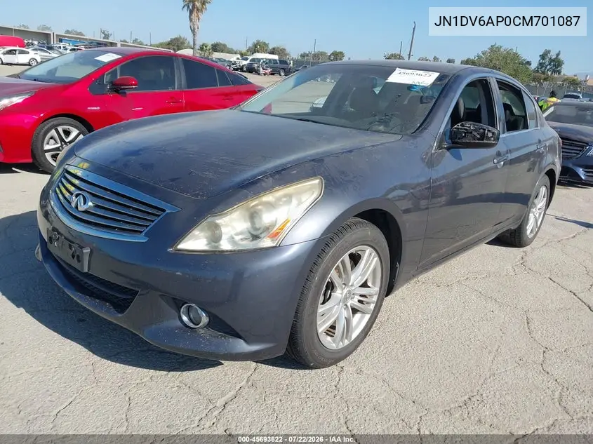 2012 Infiniti G25 Journey VIN: JN1DV6AP0CM701087 Lot: 45693622