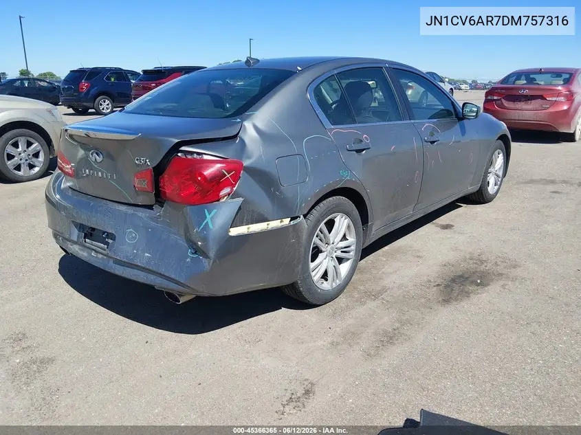 2013 Infiniti G37X VIN: JN1CV6AR7DM757316 Lot: 45366365