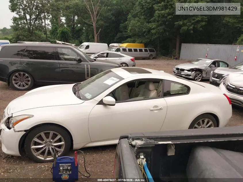 2013 Infiniti G37X VIN: JN1CV6EL3DM981429 Lot: 45578437