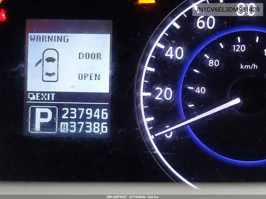 2013 Infiniti G37X VIN: JN1CV6EL3DM981429 Lot: 45578437