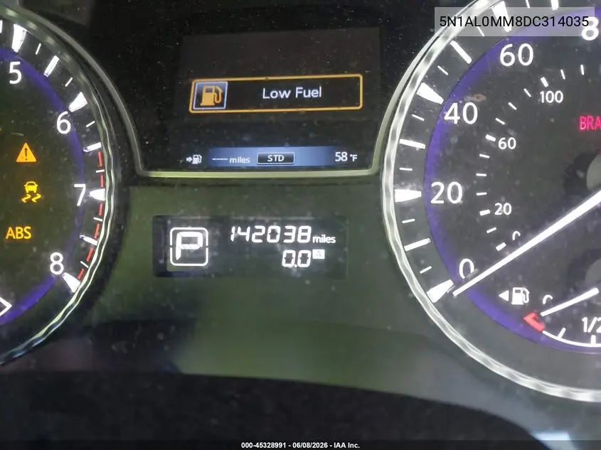 2013 Infiniti Jx35 VIN: 5N1AL0MM8DC314035 Lot: 45328991