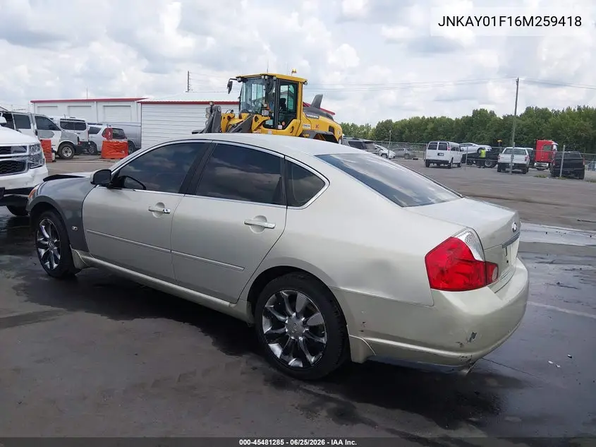 2006 Infiniti M35X VIN: JNKAY01F16M259418 Lot: 45481285
