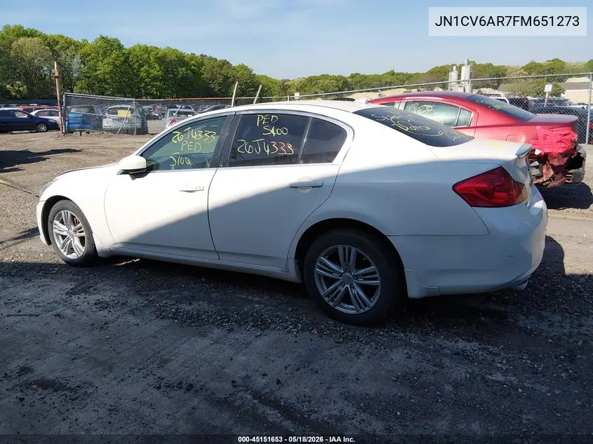 2015 Infiniti Q40 VIN: JN1CV6AR7FM651273 Lot: 45151653