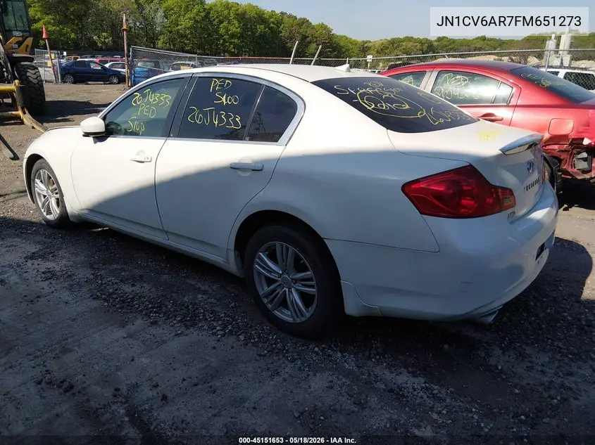 2015 Infiniti Q40 VIN: JN1CV6AR7FM651273 Lot: 45151653