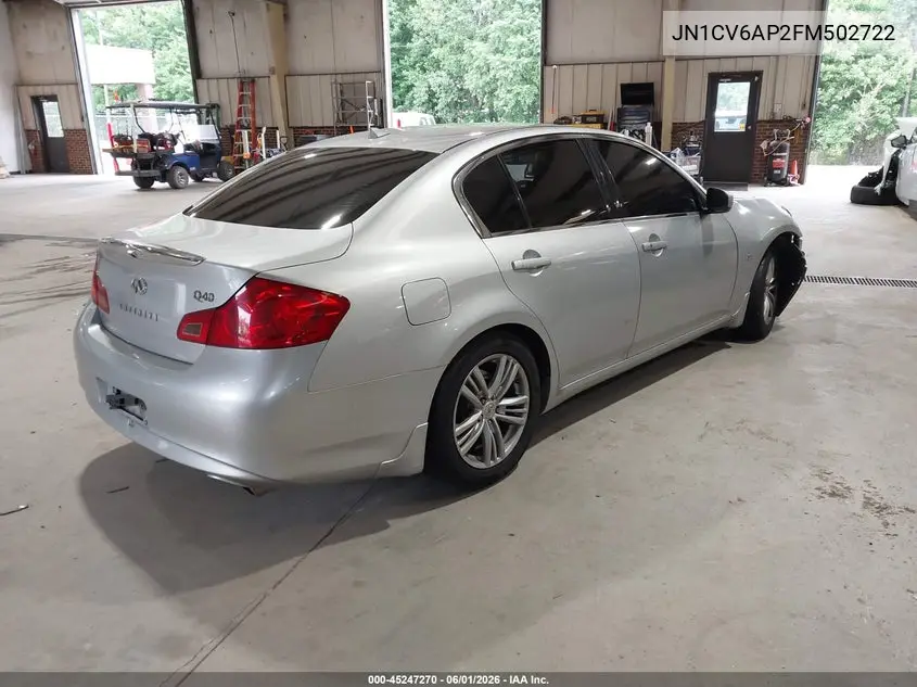 2015 Infiniti Q40 VIN: JN1CV6AP2FM502722 Lot: 45247270